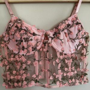 Pink Embroidered Corset Top